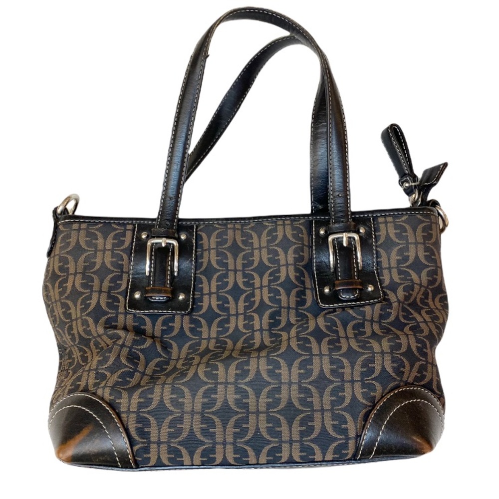 FOSSIL Canvas Leather Crossbody Logo Purse Handbag Clutch Black Brown
